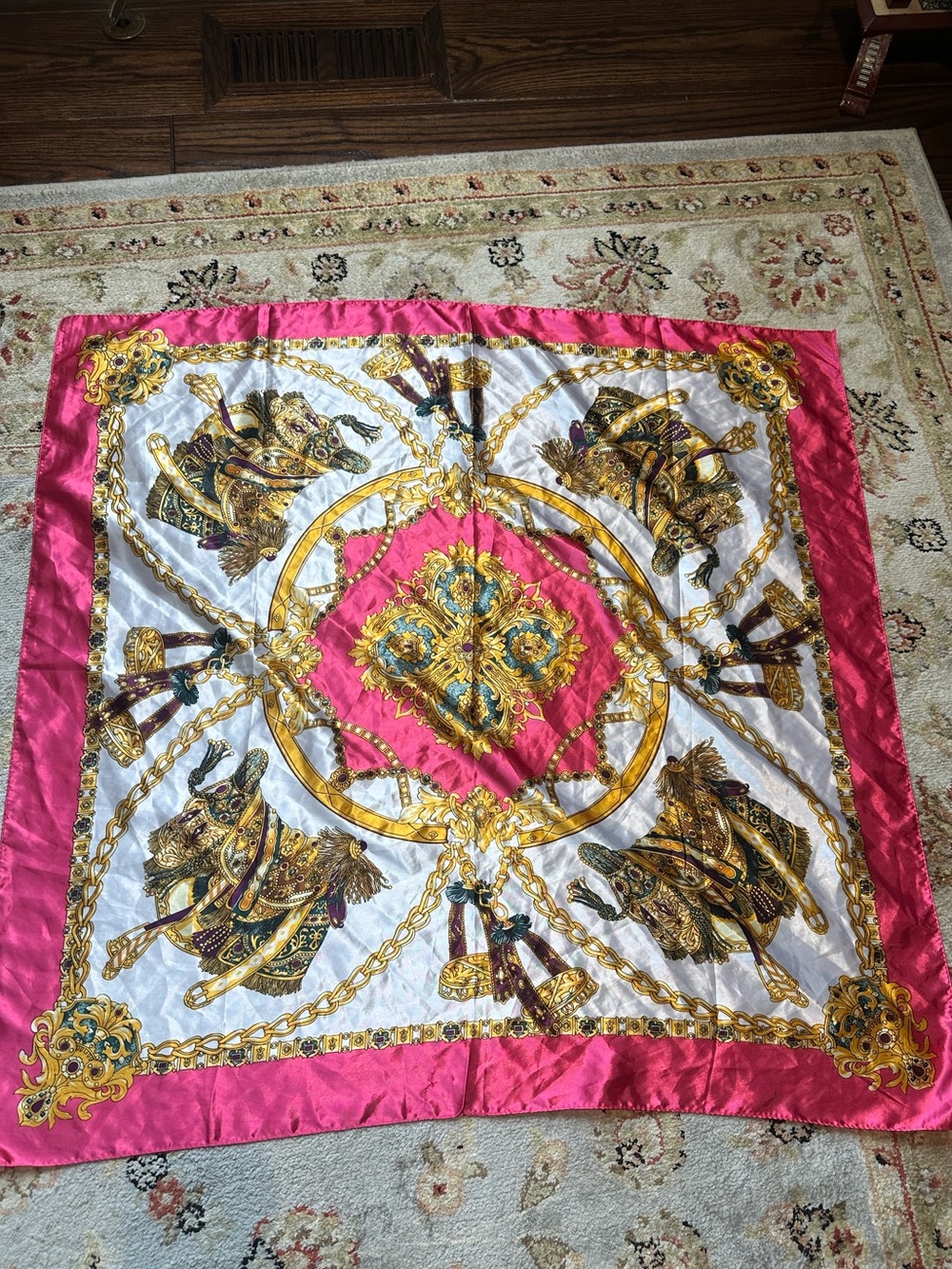Pink and Gold Baroque Silk-Style Scarf Wrap